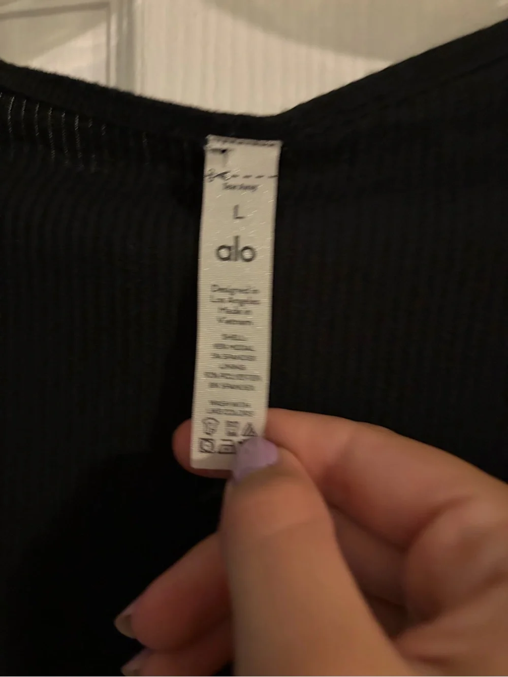 Alo Yoga Black Ribbed Knotty Short Sleeve Crop Top - Size L